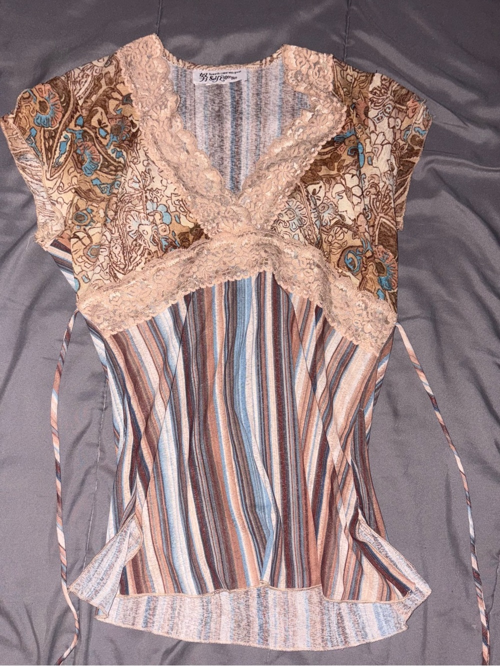 Y2K Boho Vintage Self Esteem Lace Trim V-Neck Blouse